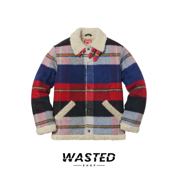 Supreme Plaid Shearling Bomber Red Plaid